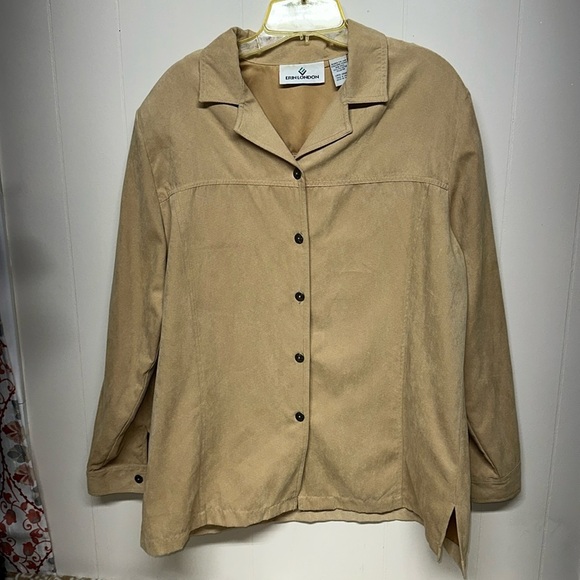 Erin London Shirt Jacket Size L Tan Suedelike Cloth Super Soft - Picture 1 of 8